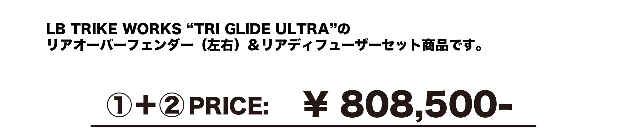 LB TRIKE WORKS ”TRI GLIDE ULTRA”のリアオーバーフェンダー（左右）＆リアディフューザーセット商品です。
①+②PRICE: ￥808,500-